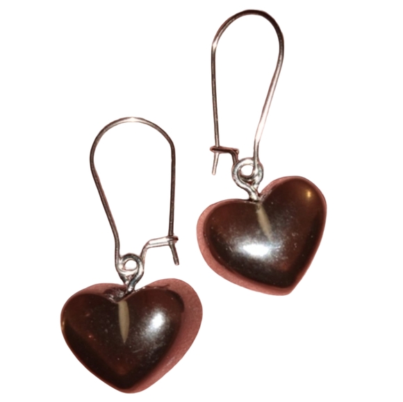 Black Licorice Candy Heart Earrings Handmade Chunky Hearts 80s 90s Retro Charms - Picture 1 of 5